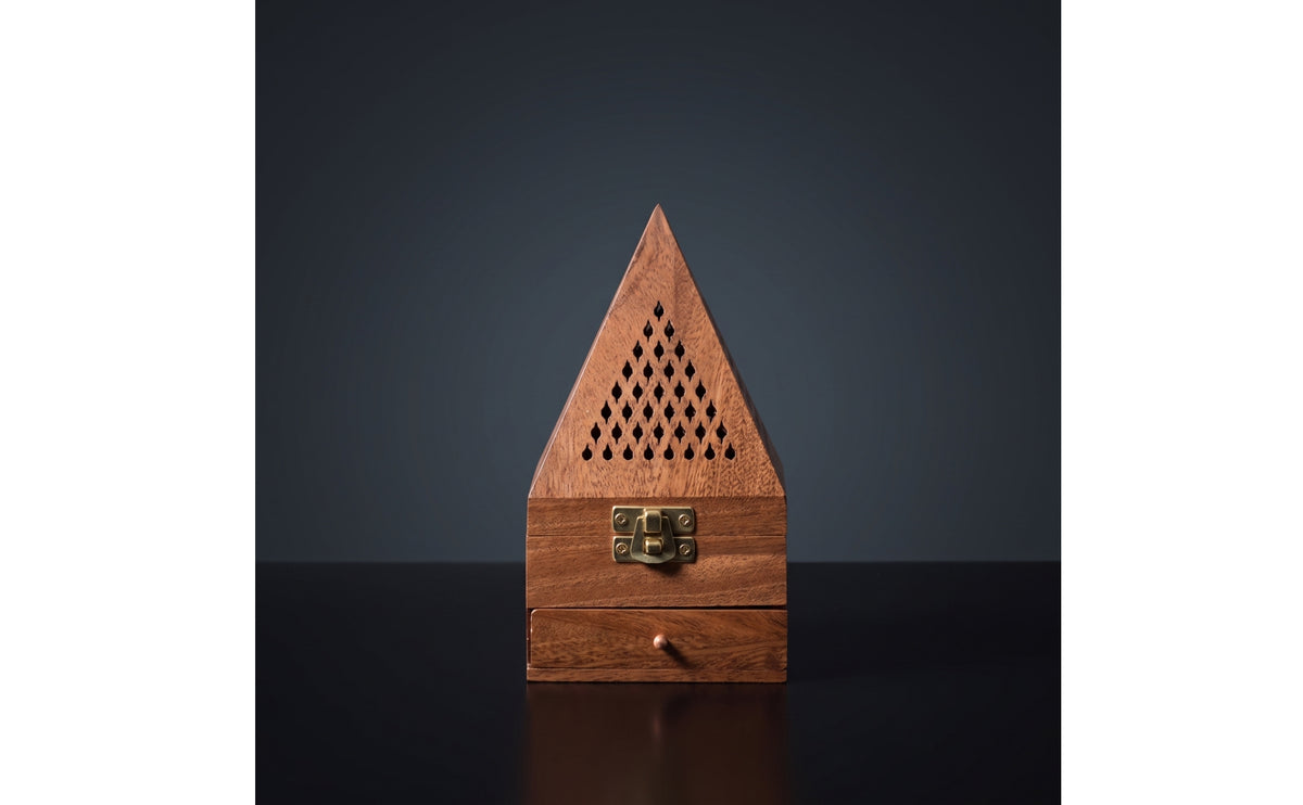 Incense Burner Box Pyramid Incense Box with Drawer Tabletop Decorative for Meditation, Tea Room