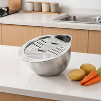 Grating and Draining Basin Set (Boxed) with Washing Bowl and Bowl Strainer, 201 Stainless Steel Rice Rinser for Multi-Functional Kitchenware Use