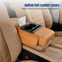 Car Armrest Pad, Universal Multifunctional Leather Pad with Beverage Holder, Storage, Heightening Pad, Tissue Box