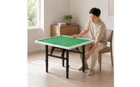 Foldable Folding Game Table Lift-Adjustable Square Game Table Black Metal Legs Portable Furniture White Border