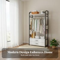 Includes Hooks Unrestricted Standing Rack with Drawers Multi-Functional Garment Rack with Drawers Multifunctional Wardrobe Organizer Large Capacity for Apartment Dwellers, Homeowners, Students, Small Areas, Entryway, Cloakroom, Dorm Room