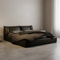 Italian Minimalist Bed Frame Light Luxury Modern Leather Foundation Bed for Newlyweds