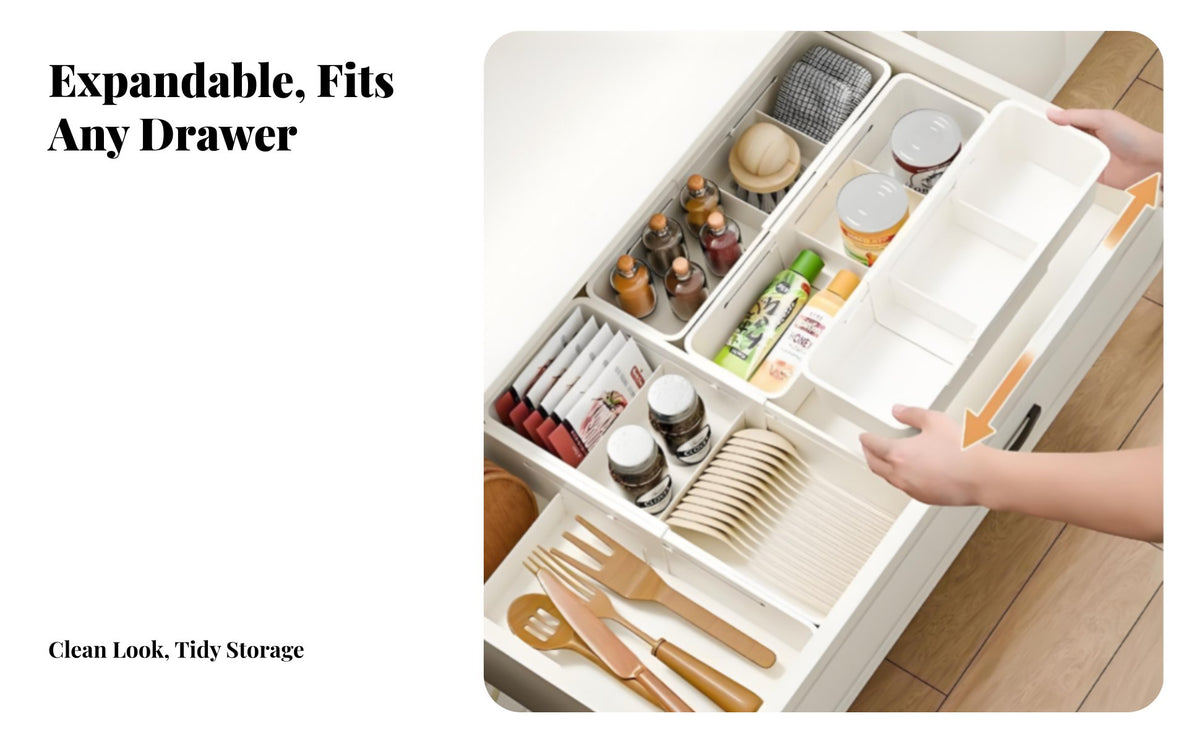 Expandable Drawer Organizer Space Saving Adjustable Drawer Divider Box Easy to Clean Retractable Compartment Tray for Students, Cabinet, Bedroom, Desk