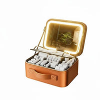 Large Capacity Portable Vanity Case with LED Mirror 3 Light Colors Lighted Makeup Train Case Tap Control Makeup Box with Mirror Luggage Strap for Women, Travel
