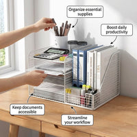 Desk Storage Organizer with Rotating Metal Frame, Multi-Tier Desktop File for Office Workers, Document Rack Management