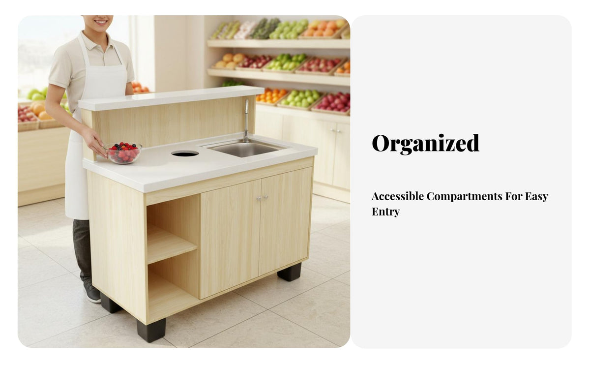 Wash Cut Combined Counter Easy to Clean Fruit Prep Station Heavy Duty Ier Counter with Sink for Shop Owners, Supermarket, Retail Store