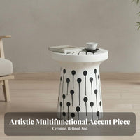Chinese design spotted Mushroom Seat Multi-Functional Ceramic Stool Glazed Finish Plant Stand for Guesthouse Owners, Interior Designers, Homeowners, Living Room, Bedroom, Balcony, Entryway