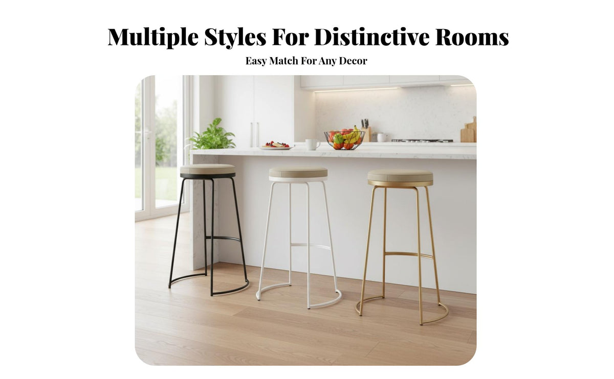 Golden Frame Backless Counter Stool Modern Design Bar Chair Minimalist Design Seating Furniture Padded Seat for Adults, Homeowners, Business Owners, Cafe, Restaurant, Kitchen Island, Dining Room