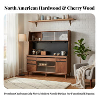 Wooden Buffet Cabinet Rock Slab Countertop Coffee Bar Cabinet Multi-Functional Design Dining Room Storage Hutch for Adults, Kitchen, Entryway, Hallway