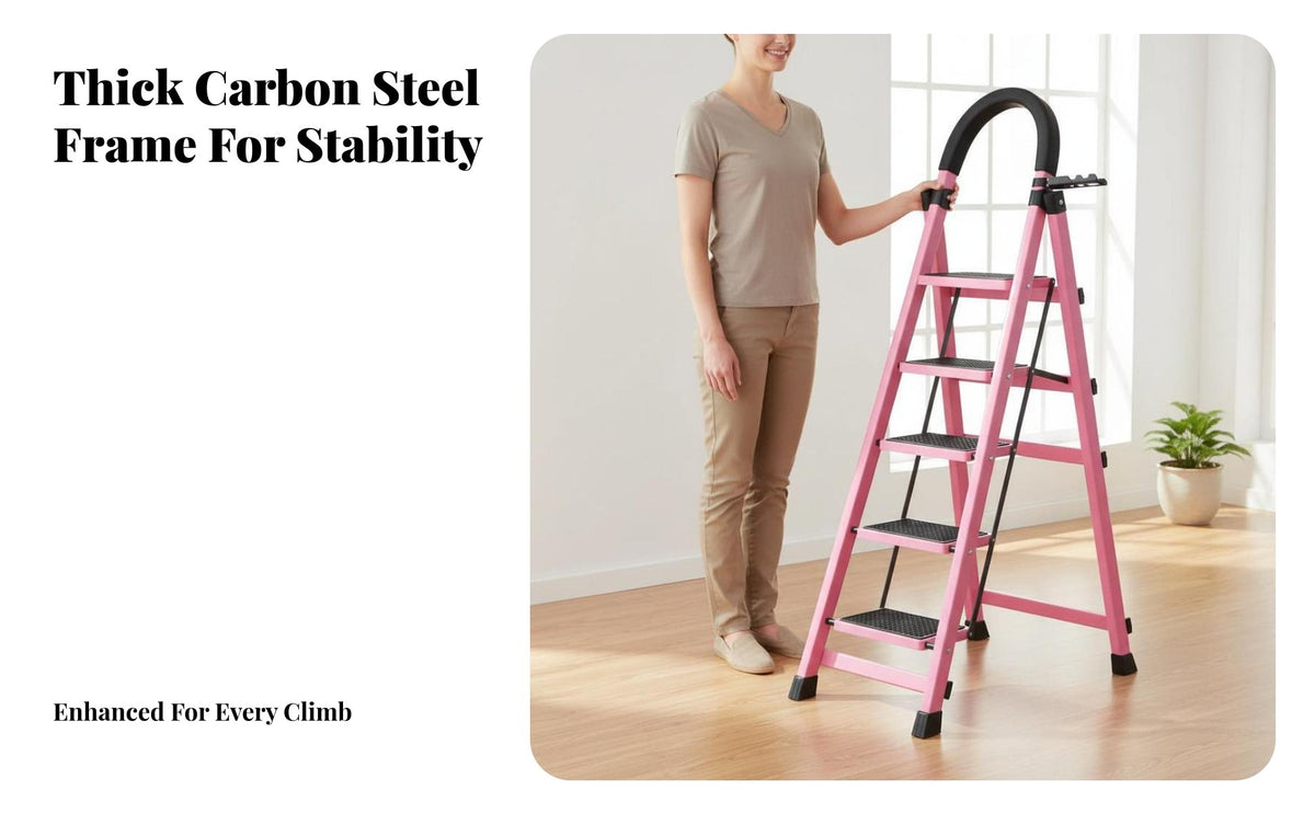 Foldable Folding Step Ladder Space-Saving Portable Step Ladder Multi-Functional Anti-Slip for Homeowners, DIY Enthusiasts, Handymen, Indoor, Kitchen, Garage, Office