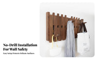 Punch-Effortless Installation Piano Key Coat Rack Easy to Install Wall-Mounted Coat Hanger Foldable Hooks Wooden Flip down Hook Rack Functional Decor for Renters, Homeowners, Families, Entryway, Hallway, Bedroom, Living Room