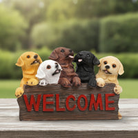 Welcome Sign with Dog Figures Hand-Painted Dog Statue with Welcome Sign Outdoor