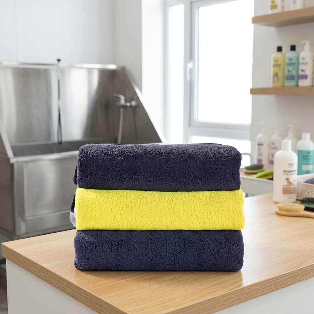 2 Pack Dog Towel and Microfibre Towel, Super Absorbent Dog Towel for Bathing, Thickened Yellow and Gray Pet Drying Microfiber for Small Animals