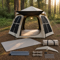 Hexagonal Blackout Camping Tent with Sunshade and Rain Protection, Quick Setup for Outdoor Family Fun