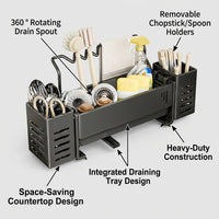 Bathroom and Kitchen Sink Organizer Made of Carbon Steel, Self-Draining Sponge Holder with Shelf for Dorm Students