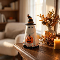 Freestanding Ghost Figurine with Pumpkin Painted Pumpkin Ghost Figurine Spooky Halloween Table Ornament Adorable for Party