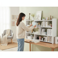 Retractable Desk Bookshelf with Compartments Expandable Tabletop Storage Rack Layered Desktop Organizer Space-Saving for Students, Professionals