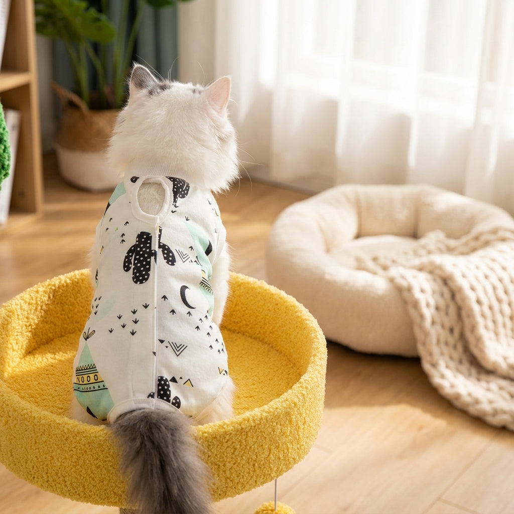 Cat Surgery Suit and Spay Recovery Suit, Female Cat Recovery Suit, Post-Operative Cat Clothing with Tie Closure, Sleeveless Anti-Licking Design