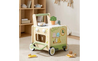 Pretend Play Kitchen Pusher Educational Wooden Activity Pusher Sturdy Push Cart with Wheels Safe for Toddlers, Nursery