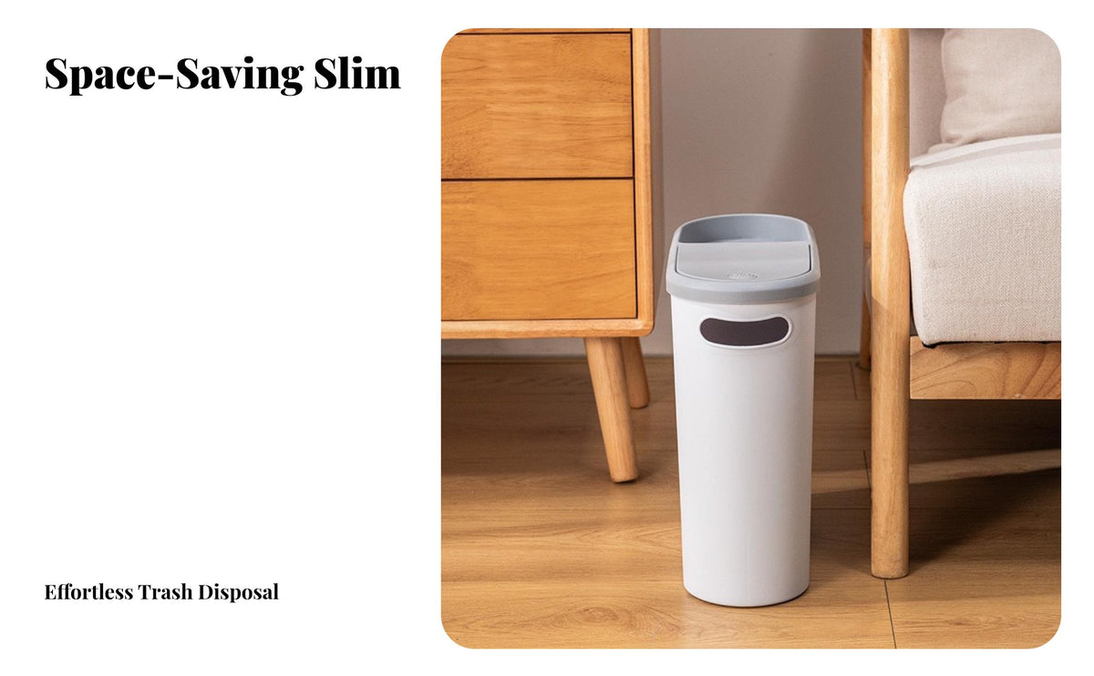 Push Button Trash Can Space Saving Slim Trash Can Narrow Space Wastebasket Easy Cleaning Narrow Garbage Bin 10L Capacity