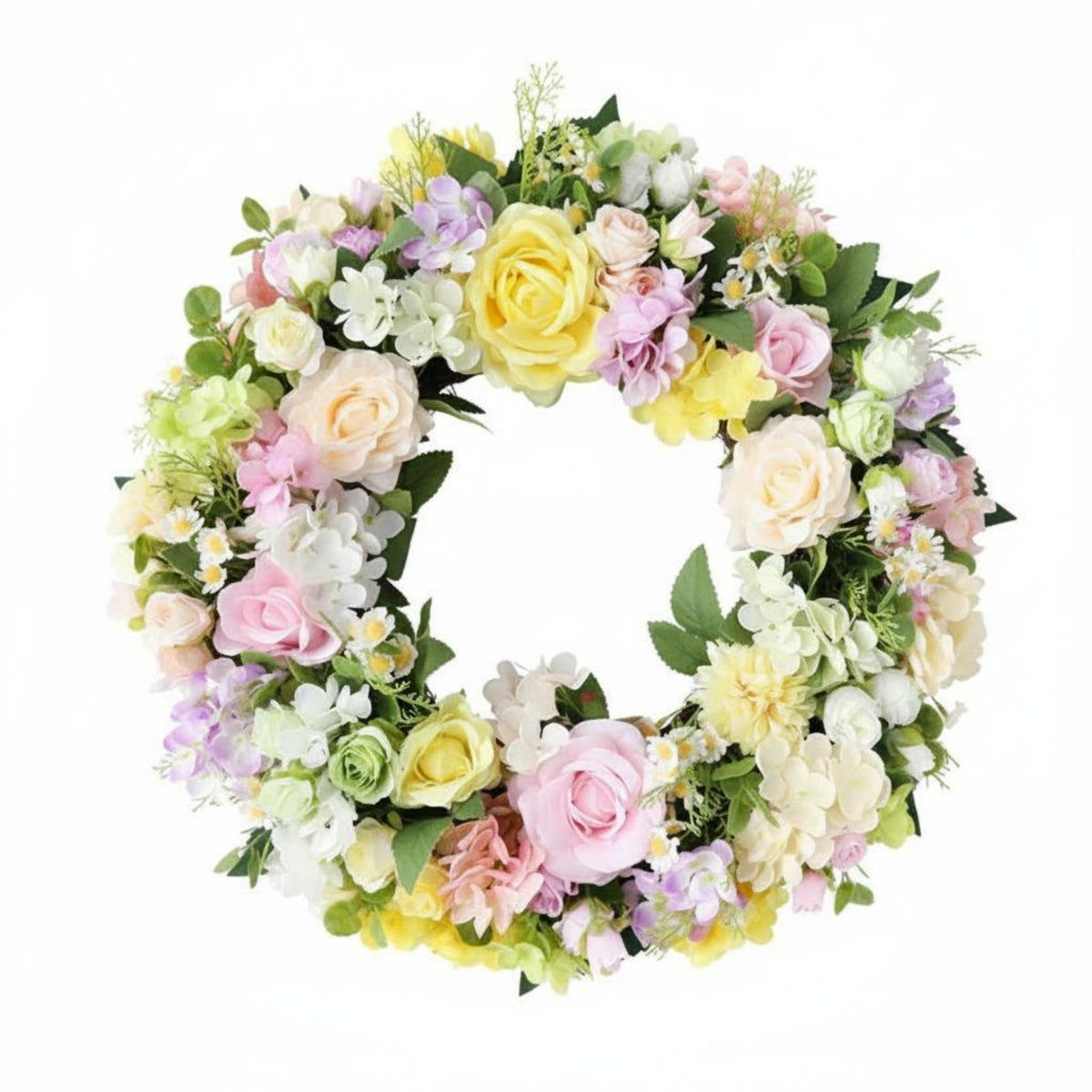 Artificial Flower Wreath No Maintenance Floral Door Wreath Indoor Outdoor Faux Floral Hoop for Holiday