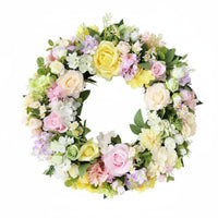 Artificial Flower Wreath No Maintenance Floral Door Wreath Indoor Outdoor Faux Floral Hoop for Holiday