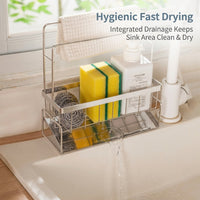 Sink Organizer and 304 Stainless Steel Dishcloth Holder for Kitchen Organization, Rectangular Dish Towel Rack with Narrow Design for Small Areas