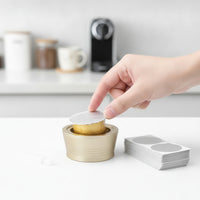 100 Pieces Coffee Capsule Lid with Base Refillable Aluminum Foil Lid with Brush Coffee Capsule Foil Lids for Drinkers