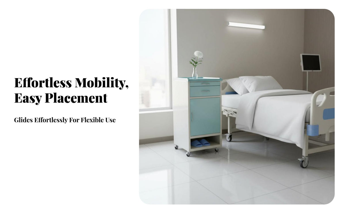 Integrated Shoe Rack Medical Nightstand with Utility Racks Water Bottle Holder Patient Cabinet Multi-Storage Design Hospital Furniture Resistant for Patients, supportgivers, Seniors, Nursing Home, recuperation central point, medical facility, Bedroom