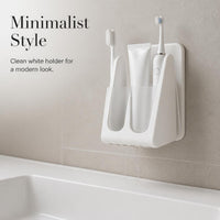 Wall-Mounted Toothbrush Holder with Drain and Cups, No-Drill Bathroom Organizer