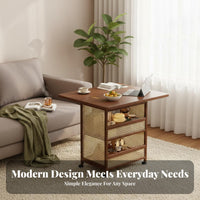Space Saving Rolling Side Table with Storage Multi-Functional End Table with Wheels Multifunctional Tiered Utility Cart Sturdy Construction for Apartment Dwellers, Homeowners, Office Workers, Living Room, Small Areas, Bedroom