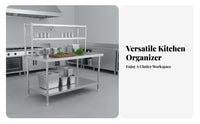 Stainless Steel Work Table Easy to Clean Stainless Steel Workbench Heavy Duty Commercial Kitchen Prep Table for Restaurant Owners, Home Cooks