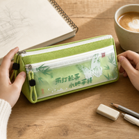 Chinese Style Large Capacity Canvas Pencil Case for Students, Double Layer Stationery Organizer