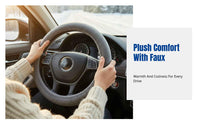 Warm Short Plush Steering Wheel Cover, Universal, Anti-Slip, Autumn/Winter, Soft, Cute, For Men & Women