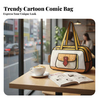 Large Capacity 2D Cartoon Illusion Bag Water Material Flat Design Handbag Laptop Compartment for Women, Students