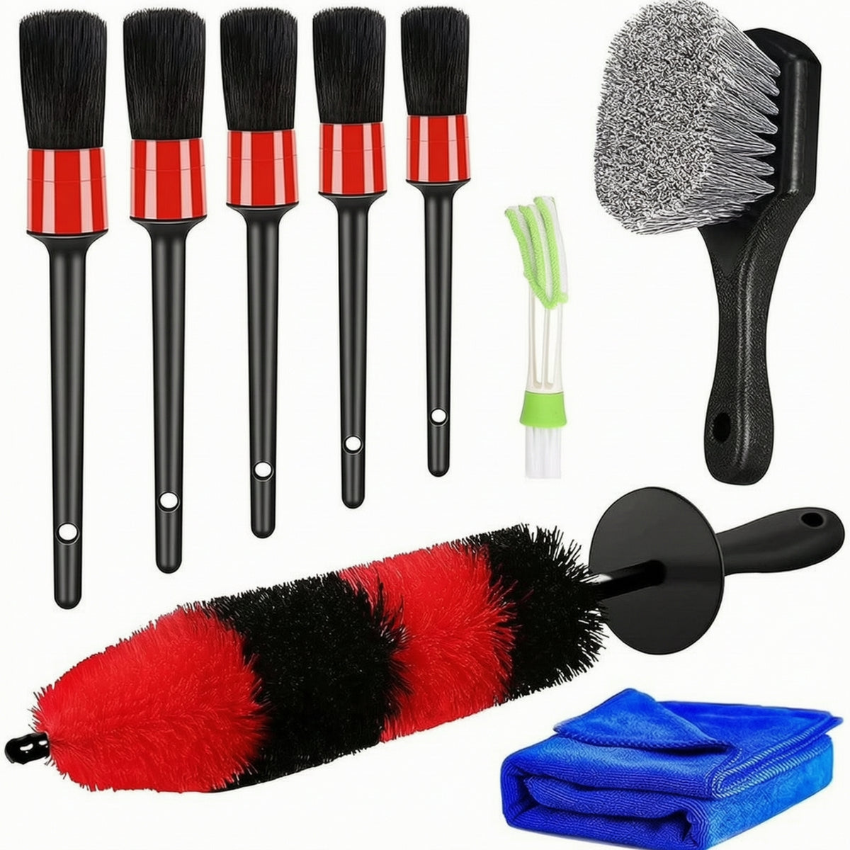 9 Pieces Soft Bristle Car Wash Brush Kit Different Shapes Car Detailing Brush Set Compact for Home Garage