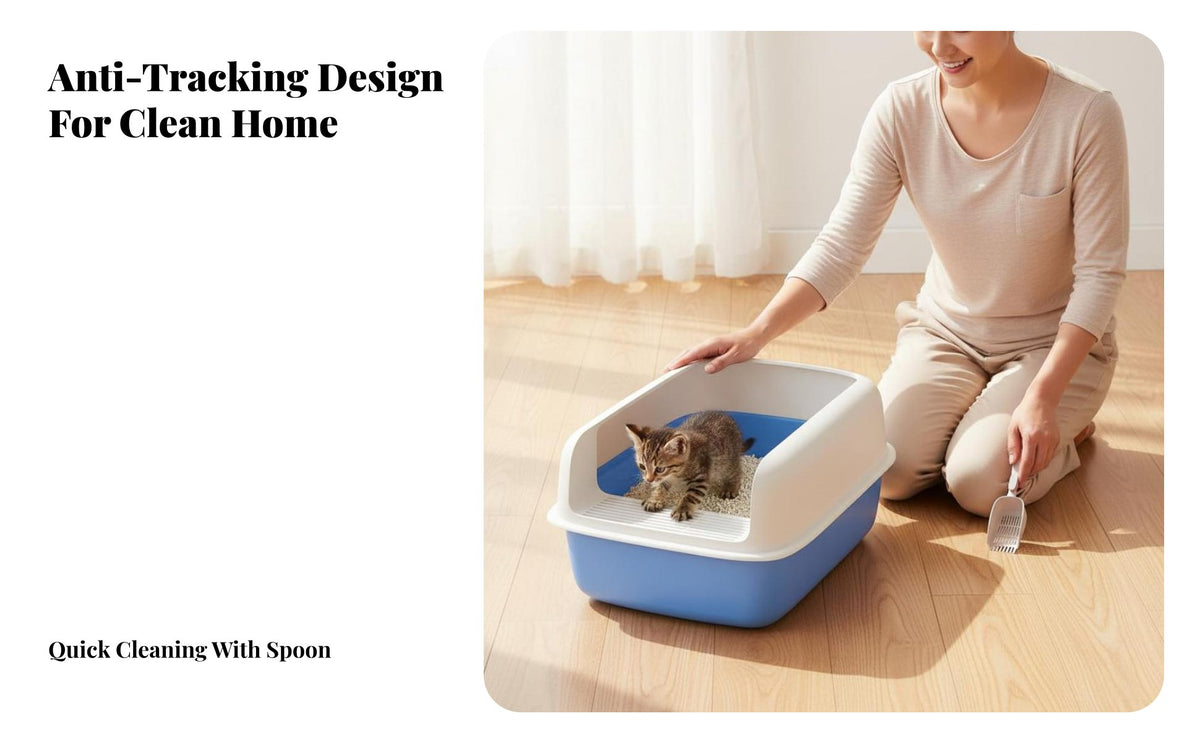Anti-Spray Cat Litter Tray Easy to Clean Anti-Tracking Litter Tray Semi-Enclosed Cat Potty Detachable Design for Home, Bathroom