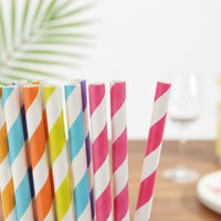 16 Pieces Tropical Flower Straw Topper Striped Luau Cake Decoration Bright