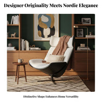 Nordic Aesthetic Geometric rotating Armchair Sculptural Form rotating Chair with Footstool Ergonomic Design Indoor Seating dense Foam for Home Workers, Interior Designers, Living Room, Bedroom, study alcove, Reception Area
