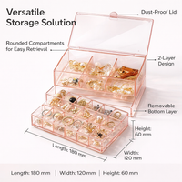 Acrylic Jewelry Accessory Box, 2 Tier Compartment Storage with Lid, Organizer for Vanity Table and for Shelves, Multi Layer Desktop