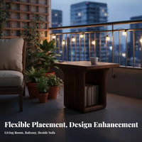Wabi-Sabi Design End Table with Storage Shelf Minimalist design interwoven Leg Table Wood Grain Finish Household Furniture Small Footprint for Apartment Dwellers, Homeowners, Students, Living Room, Balcony, Bedroom, Office