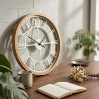 Wooden Wall Clock Roman Numeral Retro Nordic Design Round Clock Quiet for Bedroom, Living Room, Entryway