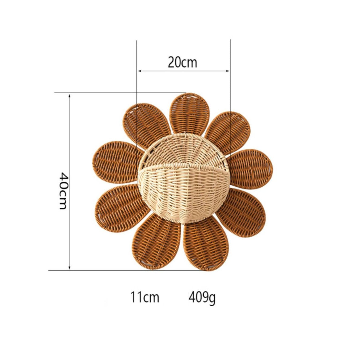 Nordic Design Flower Shaped Wall Basket Handwoven Daisy Wall Decor Multi-Functional Woven Rattan Storage Basket Space Saving for Children, Entryway, Bathroom, Nursery