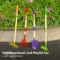 4 Pieces 4 Piece Kids Shovel and Rake Set Detachable Design Children's Shovel and Rake Set Metal Tool Head Garden Tools Easy
