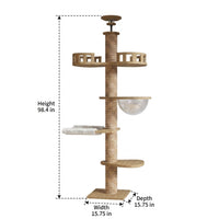 Cat Climbing Frame Activity Center with Scratching Posts, Solid Wood Multi Level Tree Indoor for Large Cat, 7 Perches, Hammock & Space Capsule