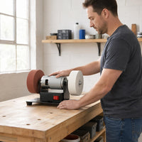 Metal Housing Two-wheelWheel Bench Grinder Black Base Electric Bench Grinder Multi-Purpose Benchtop Sander Red Switch for Workbench
