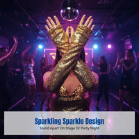 Long Beaded Fingerless Reflective Gloves, Polyester Costume Accessory, Halloween Cosplay, Stage Performance, Nightclub Party