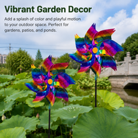 Octagonal Iridescent Rainbow Pinwheels, Reflective Bird Deterrents for Outside, PVC Weather Resistant Yard Decorations Outdoor