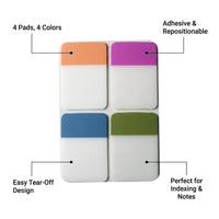 Sticky Notes Index Tabs for Organizing Files, Multicolor Removable Repositionable Reminders for Office Students, 4 for Books, 80 Sheets Total