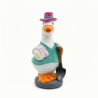 Resin Duck Statue with Hat Hand-Painted Garden Duck Statue Outdoor Whimsical for Homeowners, Courtyard